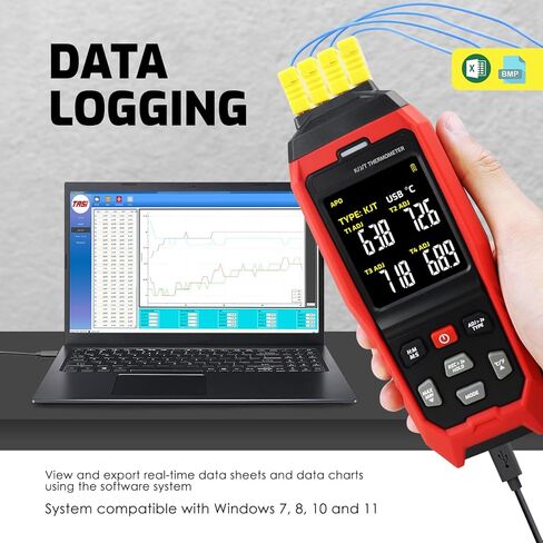 4 قنوات ميزان الحرارة الحراري مسجل بيانات K/J/T نوع، -328 ~ 2501 ℉ نطاق صناعي عالي/منخفض HVAC مقياس درجة الحرارة مسجل USB لقياس درجة حرارة الفرن السائل، تعويض ADJ، 8 مجسات من النوع K in Saudi Arabia