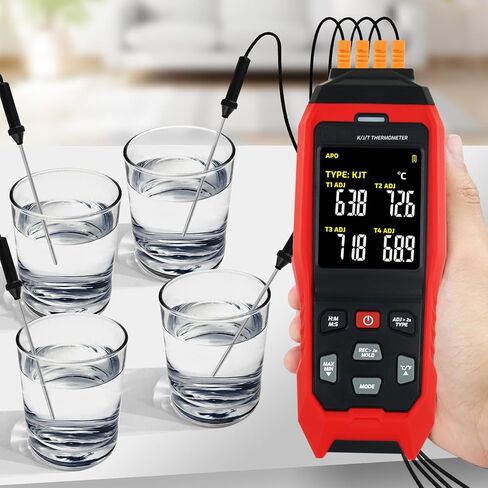 4 قنوات ميزان الحرارة الحراري مسجل بيانات K/J/T نوع، -328 ~ 2501 ℉ نطاق صناعي عالي/منخفض HVAC مقياس درجة الحرارة مسجل USB لقياس درجة حرارة الفرن السائل، تعويض ADJ، 8 مجسات من النوع K in Saudi Arabia