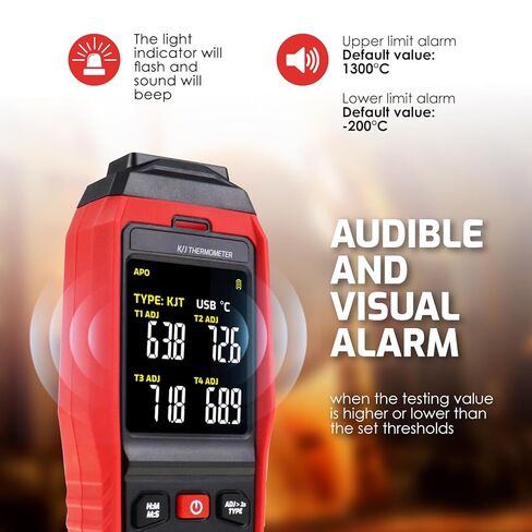 4 قنوات ميزان الحرارة الحراري مسجل بيانات K/J/T نوع، -328 ~ 2501 ℉ نطاق صناعي عالي/منخفض HVAC مقياس درجة الحرارة مسجل USB لقياس درجة حرارة الفرن السائل، تعويض ADJ، 8 مجسات من النوع K in Saudi Arabia