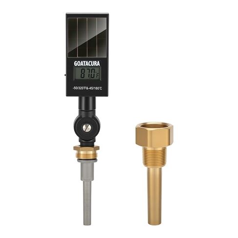 Solar Digital Thermometer, Industrial Thermometer, Brass Thermowell, 3/4" NPT Lower Mount, 3.5" Stem, -50-320 Deg F/-45-160 Deg C, 1% Accuracy in Kuwait
