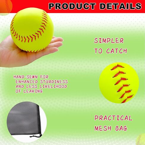 20 Pack Sports Practice Softball with Mesh Bag Unmarked Leather Covered Official Size and Weight Slowpitch Softball Youth Fastpitch Softball Ball Yellow Training Ball for Game and Training in Kuwait