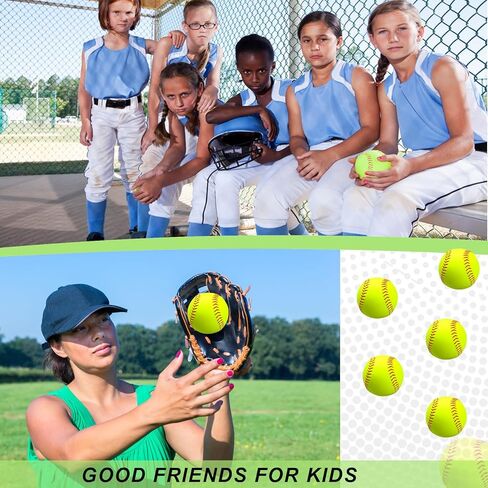 20 Pack Sports Practice Softball with Mesh Bag Unmarked Leather Covered Official Size and Weight Slowpitch Softball Youth Fastpitch Softball Ball Yellow Training Ball for Game and Training in Kuwait
