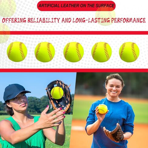 20 Pack Sports Practice Softball with Mesh Bag Unmarked Leather Covered Official Size and Weight Slowpitch Softball Youth Fastpitch Softball Ball Yellow Training Ball for Game and Training in Kuwait