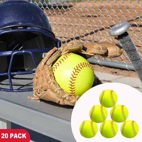 20 Pack Sports Practice Softball with Mesh Bag Unmarked Leather Covered Official Size and Weight Slowpitch Softball Youth Fastpitch Softball Ball Yellow Training Ball for Game and Training in Kuwait