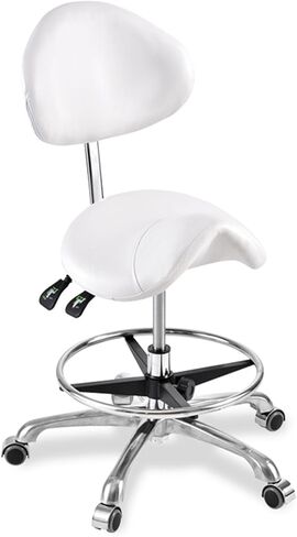مقعد سرج قابل للتعديل وكراسي سرج مع ظهر مريح، مقعد سرج دوار قابل للتعديل هيدروليكيًا ومناسب للاستخدام في غرف المساحيق والاستوديوهات (أبيض) in Saudi Arabia