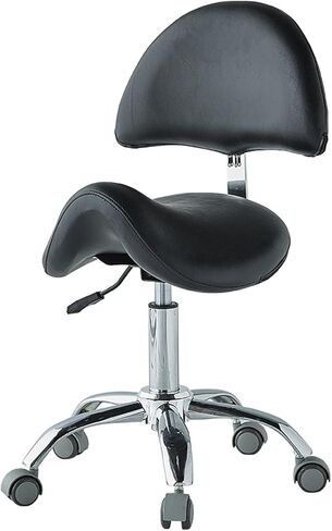 Saddle Stool Adjustable Saddle Chairs with Back Ergonomic Saddle Stool Swivel Rolling Hydraulically Adjustable Suitable for Use in Powder Rooms, Studios, Etc. (Black) in Saudi Arabia