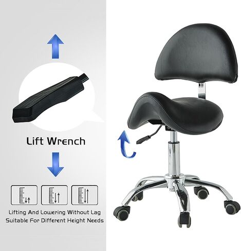 Saddle Stool Adjustable Saddle Chairs with Back Ergonomic Saddle Stool Swivel Rolling Hydraulically Adjustable Suitable for Use in Powder Rooms, Studios, Etc. (Black) in Saudi Arabia