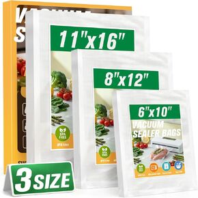 FUNFERY Vacuum Sealer Bags for Food, Precut Gallon 11" x 16", Quart 8" x 12", Pint 6" x 10",BPA Free Vacuum Seal Freezer Bags, Airtight Food Storage for Meal Prep, Sous Vide & Bulk Freezing-100 PCS | vacuum sealer in Kuwait
