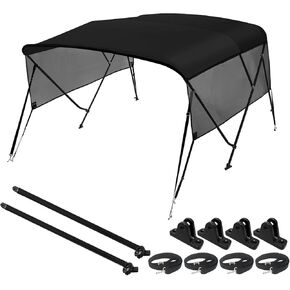 Seamander 1200D Bimini Top، غطاء سحاب سهل التركيب، إطار أسود، مفصل سطح معدني، 4 أشرطة قابلة للتعديل وعمود دعم، جدار جانبي، مظلة قارب مقاومة للماء من الشمس، 3 أقواس سوداء 6'L 91"-96" W in Kuwait