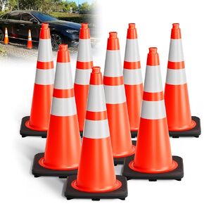 Traffic Cones 28 Inch Orange Cones 8 Pack with Heavy Duty Black Base - Safety Cones with Reflective Collars for Driveway Road Safety, Traffic Control, Parking Lot (28inch, 8 Pack) in Kuwait