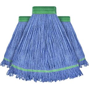 Onesimus 24 oz Heavy Duty Mop Head Replacement, 5 Inch Headband for Quick Change Handle, Blue Loop-End Cotton Blend String Wet Dry Floor Mop Refill Commercial Cleaning Supplies, 3 Pack Large in Kuwait