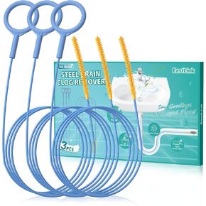 EastLink 50 Inch Extra-Long Drain Snake 3 Pack, Reusable Sink Snake with Easy-Rinse Barbed Tip, Anti-Break Flexible Steel Drain Clog Remover with Nylon Layer, Ideal for Bathroom, Shower and Bathtub in Kuwait