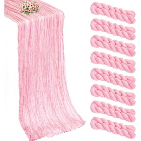 8 Pack Pink Cheesecloth Table Runner 21x120 Inch Boho Gauze Table Runners Rustic Light Pink Table Runner for Wedding Birthday Party Baby Shower Centerpiece Valentine's Day Home Decorations in Saudi Arabia