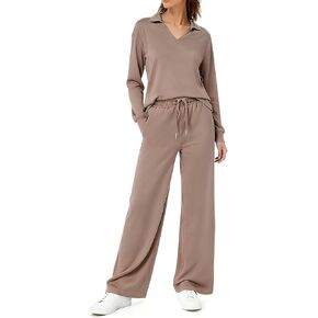 2 Piece Lounge Set for Women Sweatsuit Travel Outfits Fall Leisure Sweatshirt Matching Wide Leg Pants Sets in Kuwait
