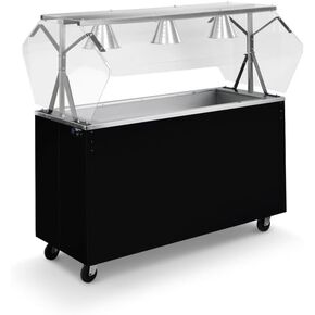 60-inch 120-volt four-well 2-Series non-refrigerated cold-food station with black base, open storage compartment and buffet-style breath guard in Kuwait