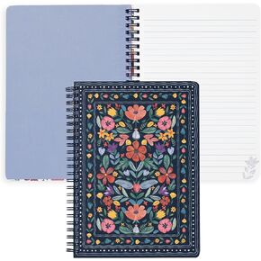 Steel Mill & Co Cute Mini Spiral Notebook, Small 8.25" x 6.25" Journal with Durable Hardcover and 160 Lined Pages for Journaling/Work/School, Hand Drawn Black Floral in Kuwait