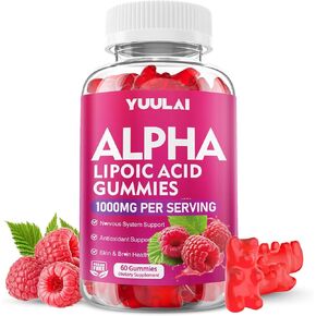 علكات حمض ألفا ليبويك 1000 ملغ مع البيوتين، مكمل ALA عالي الامتصاص قابل للمضغ لمضادات الأكسدة، صحة الدماغ ودعم الأعصاب، نكهة التوت، 60 قطعة in Kuwait
