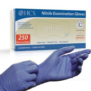 قفازات نيتريل HCS 250 - يمكن التخلص منها، خالية من اللاتكس - (المزيد في كل صندوق) للبشرة الحساسة، حماية من الفنتانيل والعلاج الكيميائي - قفاز الفحص الطبي، 4 مل - قفاز مطاطي، خالي من البودرة - قفازات النتريل للاستعمال مرة واحدة، متوسط in Kuwait