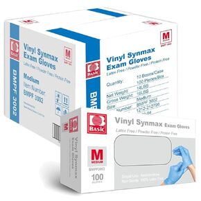 قفازات INTCO الطبية الأساسية Synmax Vinyl Exam Gloves، قفازات للاستعمال مرة واحدة - خالية من اللاتكس وخالية من المسحوق للأغراض الطبية والتنظيف وآمنة للطعام - متوسط، BMPF-3002 (علبة من 1000، أزرق) in Kuwait