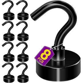 8 Pack-Black Magnetic Hooks, 20LB Strong Neodymium Magnetic Hooks for Cruise, Grill, Towel, Indoor Hanging, Kitchen, Workplace, Office and Garage in Kuwait