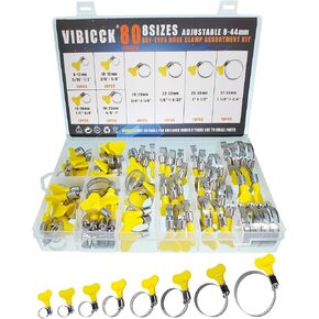 مجموعة متنوعة من مشابك خرطوم الفولاذ المقاوم للصدأ - 80 قطعة، قابلة للتعديل (8-44 مم) مشابك خط الوقود المعدنية للسباكة والسيارات والتطبيقات الميكانيكية مشبك الأنابيب in Kuwait