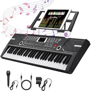 61 Key Keyboard Piano, Portable Electronic Keyboard Piano for Beginners with Speakers, Microphone, Sheet Music Stand, 100 Voices, 100 Rhythms, Digital Music Keyboard Built-In Speakers in Kuwait
