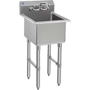 ROCKPOINT Stainless Steel Prep & Utility Sink with 8" Faucet, 1 Compartment Commercial Handmade Sink with 15" D x 15" W x 12" H Bowl for Restaurant,Kitchen,Laundry,Hotel and Home in Kuwait