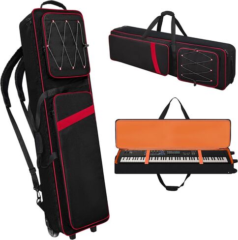 حافظة لوحة مفاتيح تحتوي على 88 مفتاحًا بعجلات (53 بوصة × 14.5 بوصة × 7 بوصة)، وحقيبة لوحة مفاتيح مبطنة قابلة للدوران مع أشرطة كتف ومقبض قابلة للتعديل، وحقيبة بيانو مقاومة للماء لحامل الموسيقى والإكسسوارات والدواسات والكابلات in Kuwait