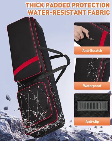 حافظة لوحة مفاتيح تحتوي على 88 مفتاحًا بعجلات (53 بوصة × 14.5 بوصة × 7 بوصة)، وحقيبة لوحة مفاتيح مبطنة قابلة للدوران مع أشرطة كتف ومقبض قابلة للتعديل، وحقيبة بيانو مقاومة للماء لحامل الموسيقى والإكسسوارات والدواسات والكابلات in Kuwait