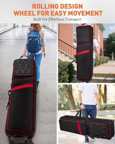 حافظة لوحة مفاتيح تحتوي على 88 مفتاحًا بعجلات (53 بوصة × 14.5 بوصة × 7 بوصة)، وحقيبة لوحة مفاتيح مبطنة قابلة للدوران مع أشرطة كتف ومقبض قابلة للتعديل، وحقيبة بيانو مقاومة للماء لحامل الموسيقى والإكسسوارات والدواسات والكابلات in Kuwait