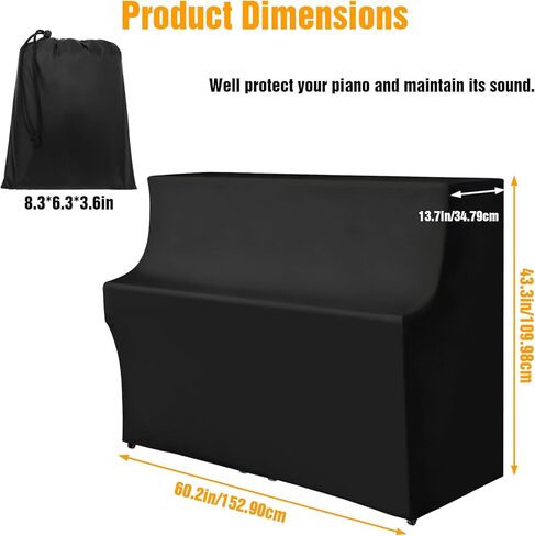 Upright Piano Cover,Piano Keyboard Full Covers Cloth All-Black Dust Cover Silver-coated Oxford Fabric Pet Paw Protector,Dustproof Waterproof, Sunproof-Reusable Washable Universal in Saudi Arabia