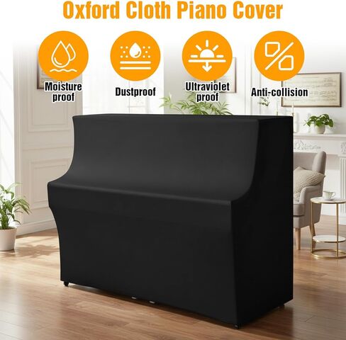 Upright Piano Cover,Piano Keyboard Full Covers Cloth All-Black Dust Cover Silver-coated Oxford Fabric Pet Paw Protector,Dustproof Waterproof, Sunproof-Reusable Washable Universal in Saudi Arabia