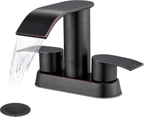 Ultimate Unicorn Waterfall Bathroom Sink Faucet Brushed Nickel, Two Handles Bathroom Faucet with Metal Pop up Sink Drain Stopper, Two Or 3 Holes Bathroom Basin Mixer Tap with Deck Mount Plate in Saudi Arabia