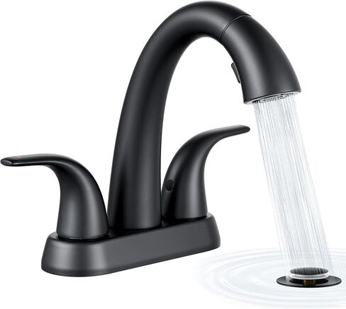 Ultimate Unicorn Matte Black Bathroom Sink Faucet - 4 Inch Centerset Pull Down Vanity Faucets 3 Hole with Pop Up Drain - Two Handle Modern Washbasin Tap Set with Pull Out Sprayer for Rv Restroom in Saudi Arabia