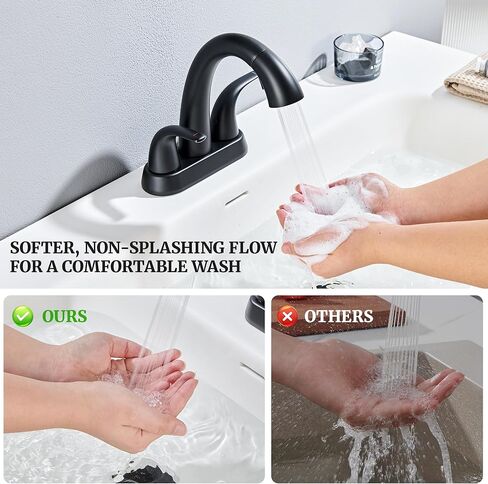 Ultimate Unicorn Matte Black Bathroom Sink Faucet - 4 Inch Centerset Pull Down Vanity Faucets 3 Hole with Pop Up Drain - Two Handle Modern Washbasin Tap Set with Pull Out Sprayer for Rv Restroom in Saudi Arabia