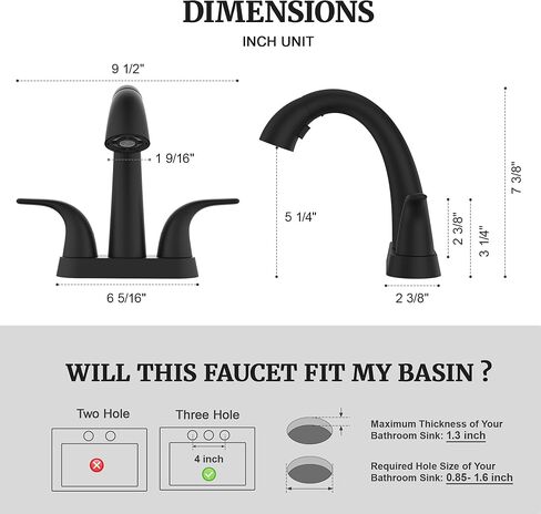 Ultimate Unicorn Matte Black Bathroom Sink Faucet - 4 Inch Centerset Pull Down Vanity Faucets 3 Hole with Pop Up Drain - Two Handle Modern Washbasin Tap Set with Pull Out Sprayer for Rv Restroom in Saudi Arabia