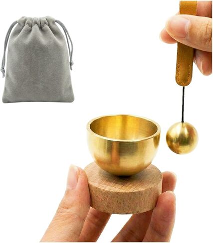 Mini Singing Bowl Set, Small Portable Brass Meditation Sound Bowl with Copper Striker Ball & Drawstring Pouch, for Yoga, Mindfulness, Relaxation, Chakra & Spiritual Gift (1.6 in) in Kuwait