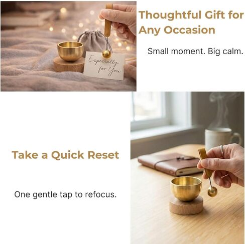 Mini Singing Bowl Set, Small Portable Brass Meditation Sound Bowl with Copper Striker Ball & Drawstring Pouch, for Yoga, Mindfulness, Relaxation, Chakra & Spiritual Gift (1.6 in) in Kuwait