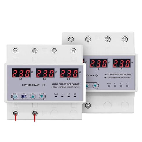 Three Phase 3P+N Din Rail Phase selector Voltmeter with Adjustable Over and Under Voltage Protection Monitor Relays Protector(63A Phase selector) in Saudi Arabia