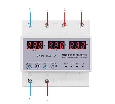 Three Phase 3P+N Din Rail Phase selector Voltmeter with Adjustable Over and Under Voltage Protection Monitor Relays Protector(63A Phase selector) in Saudi Arabia