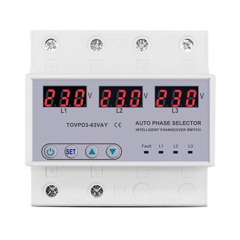 Three Phase 3P+N Din Rail Phase selector Voltmeter with Adjustable Over and Under Voltage Protection Monitor Relays Protector(63A Phase selector) in Saudi Arabia