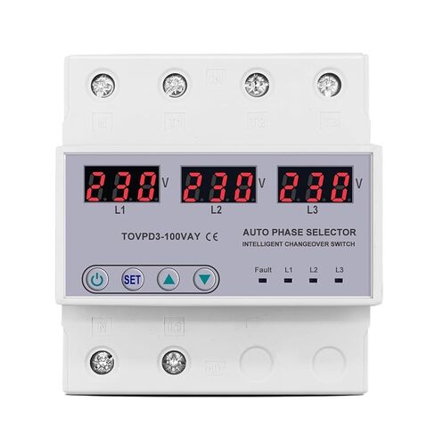 Three Phase 3P+N Din Rail Phase selector Voltmeter with Adjustable Over and Under Voltage Protection Monitor Relays Protector(63A Phase selector) in Saudi Arabia