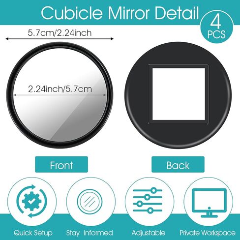Sibba 4 Pcs Office Cubicle Mirrors Adjustable Monitor Mirror for Privacy & Security 360° Swivel Stick-On Computer Mirrors Black Mirror to See Behind You for Open Plan Workspaces Desks & Monitors in Kuwait