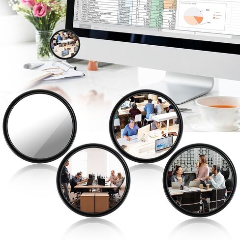 Sibba 4 Pcs Office Cubicle Mirrors Adjustable Monitor Mirror for Privacy & Security 360° Swivel Stick-On Computer Mirrors Black Mirror to See Behind You for Open Plan Workspaces Desks & Monitors in Kuwait