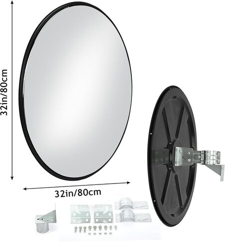 مرآة أمان محدبة خارجية مقاس 32 بوصة، مرآة مرور للكمبيوتر الشخصي تعمل على توسيع مرايا الممر بزاوية واسعة منحنية مع دعامة تثبيت قابلة للتعديل لوقوف السيارات والمصنع وطريق الممر والمزيد in Kuwait