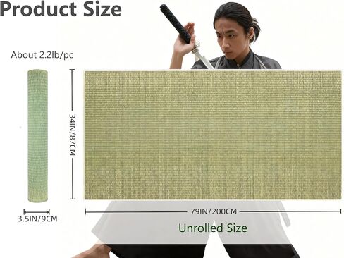 5 قطع من بساط تاميشيجيري تاتامي - بساط قطع من القش الياباني الأصلي، 79 × 34 بوصة، ملفوف مسبقًا، مصنوع من 100% إيغوسا (راش ناعم) لممارسة سيف كاتانا، مثالي للتدريب على الفنون القتالية إيايدو والساموراي in Kuwait