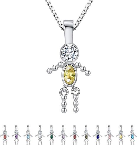 قلادة قلادة Baby Birthstone For Mom by Ginger Lyne - شهر ميلاد الأطفال - جدة عائلة فتى أو سحر الفتاة - Zirconia cz sterling Silver - سلسلة مربع مشمولة in Kuwait