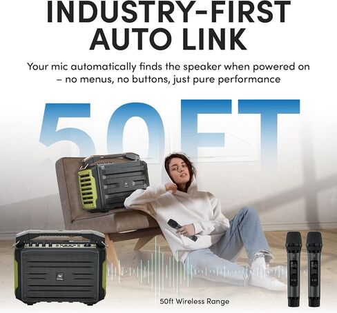 WinBridge K600 200W Portable Bluetooth Party Speaker with 2 Wireless Microphones - IPX4 Waterproof, Karaoke Machine, PA System for Outdoor/Indoor, Big Bass Pro Sound, Voice Amplifier for Teachers in Kuwait