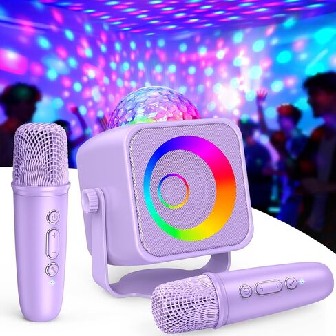 Karaoke Machine for Adults Kids: Stand Karaoke Speaker with Disco LED Lights Portable Bluetooth Speaker with 2 Wireless Microphone Birthday Gifts for Girls Age 3-12+ Year Old Girl Toys Family Home in Kuwait
