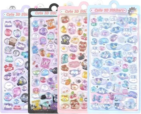 3D Puffy Stickers, 4 Sheets 200+ Kawaii Resin Decorative Stickers for Phone Case, Notebook, Scrapbooking in Kuwait